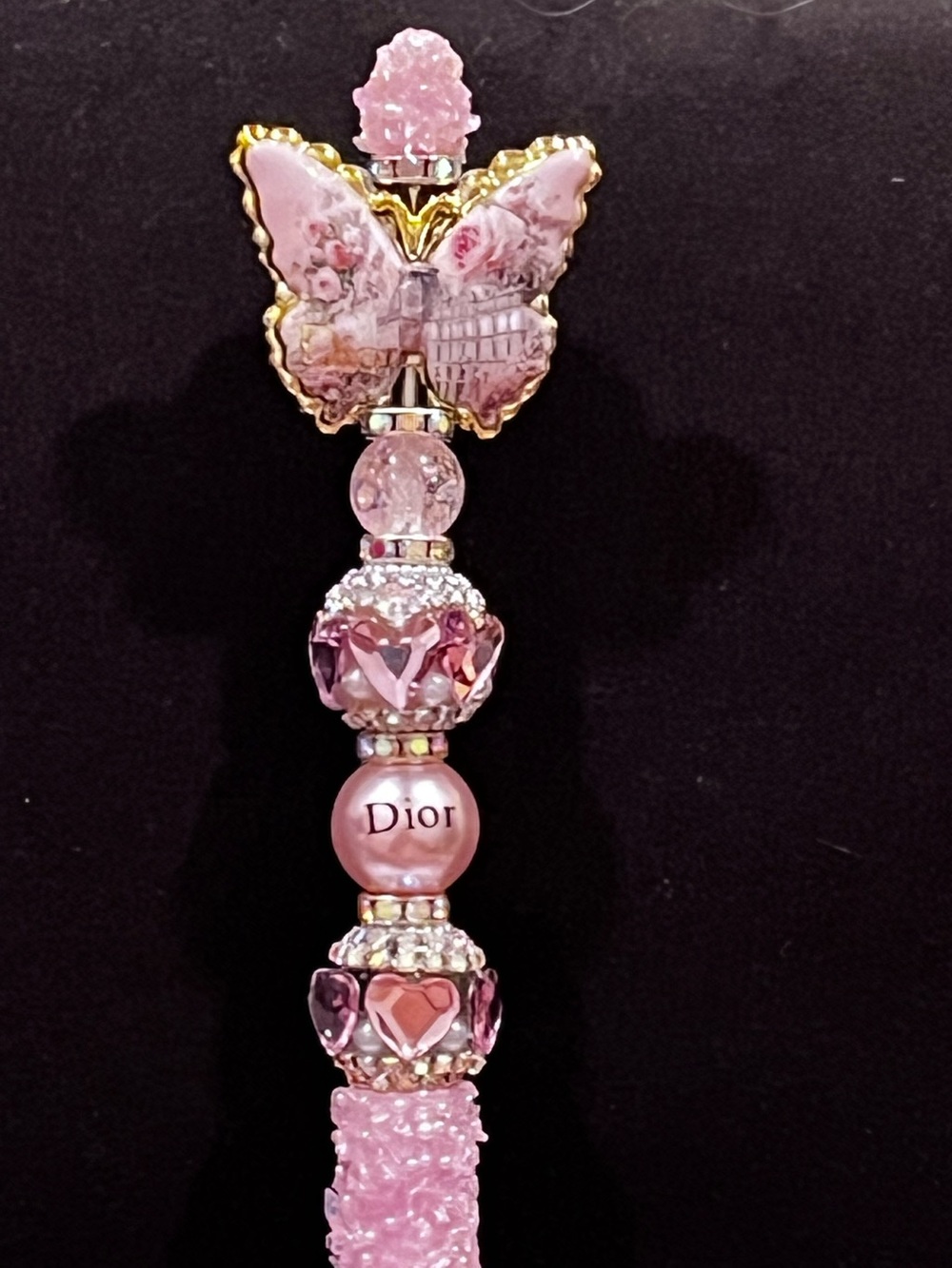 Designer inspired Pink and gold Butterfly focal fancy beaded Beaded pen!